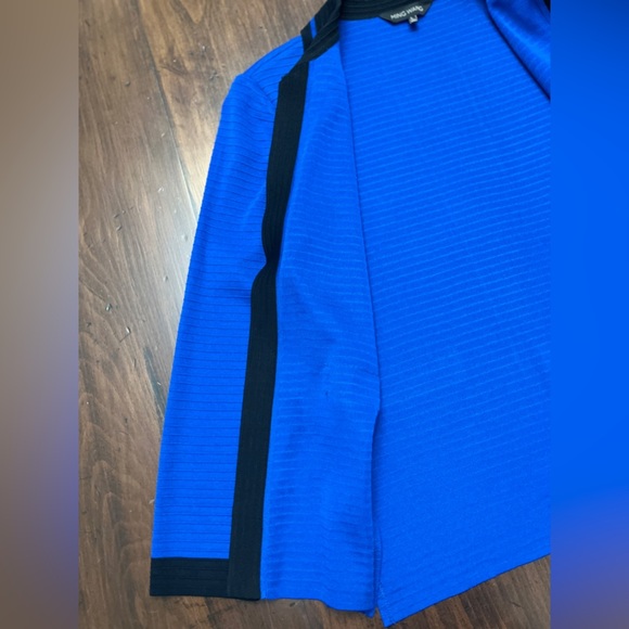 Ming Wang Knit Cardigan Size Large Royal Blue Black Trim Open Business Collar - Picture 5 of 14